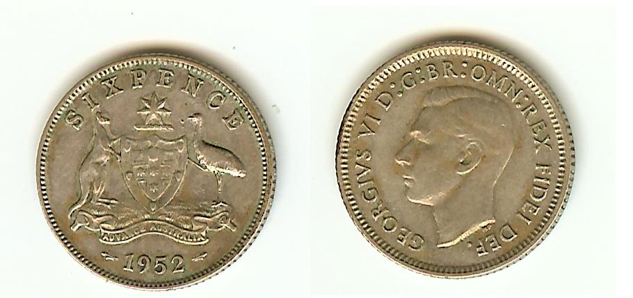 Australian 6 Pence 1952 gVF+